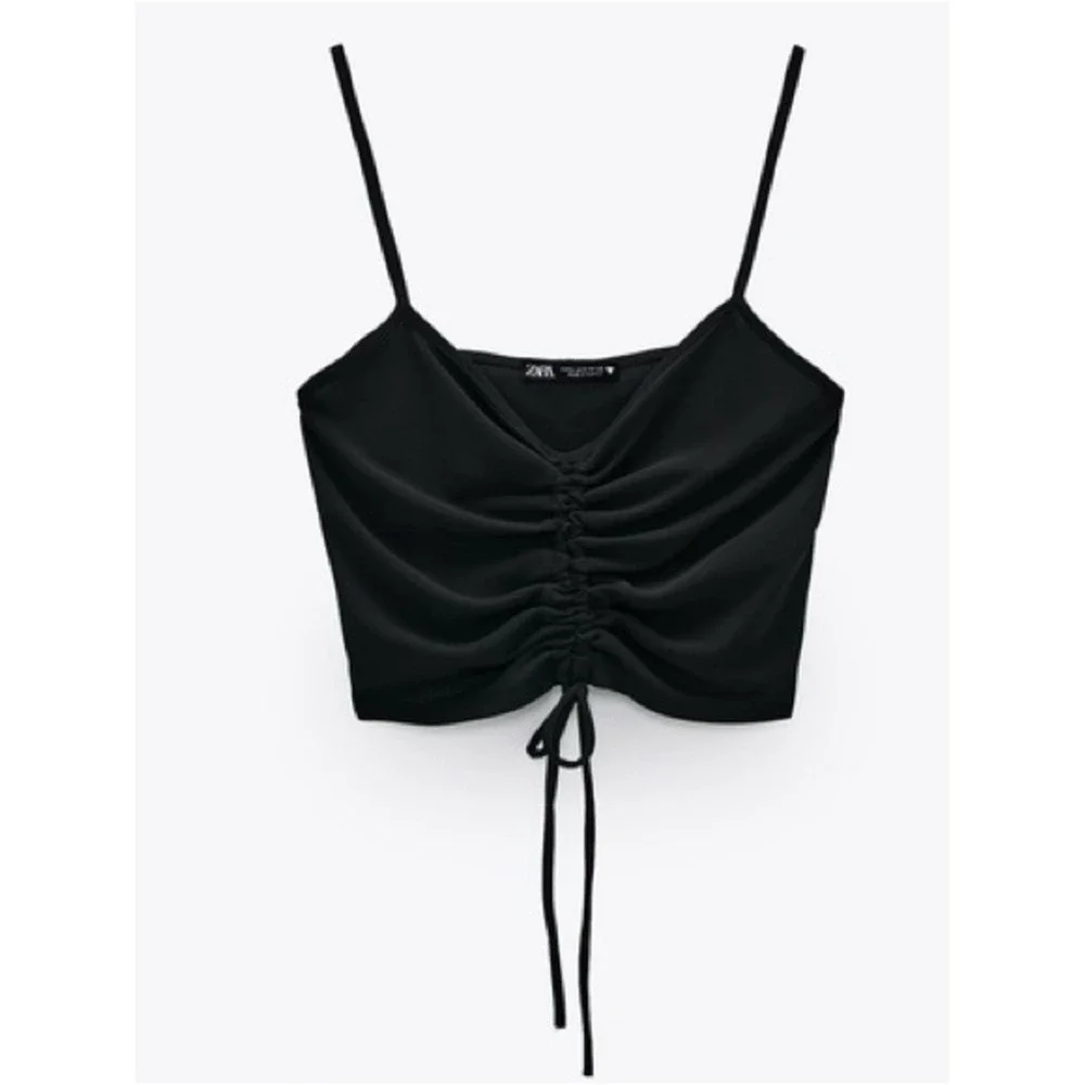 Zara Black Ruched Drawstring Cami Bralette Women's‎ MD